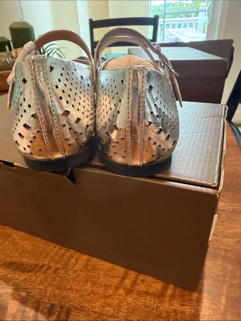 Paolo Silver Perforated Mary Jane Flats